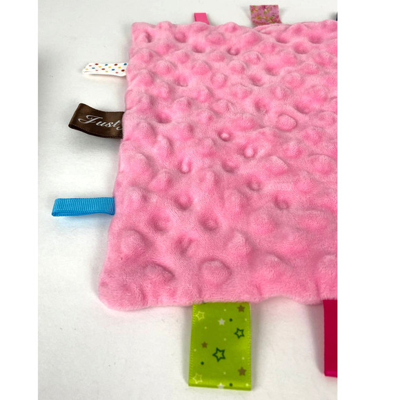 Augleka ribbon tag lovey security blanket pink dot 13" - Picture 1 of 5